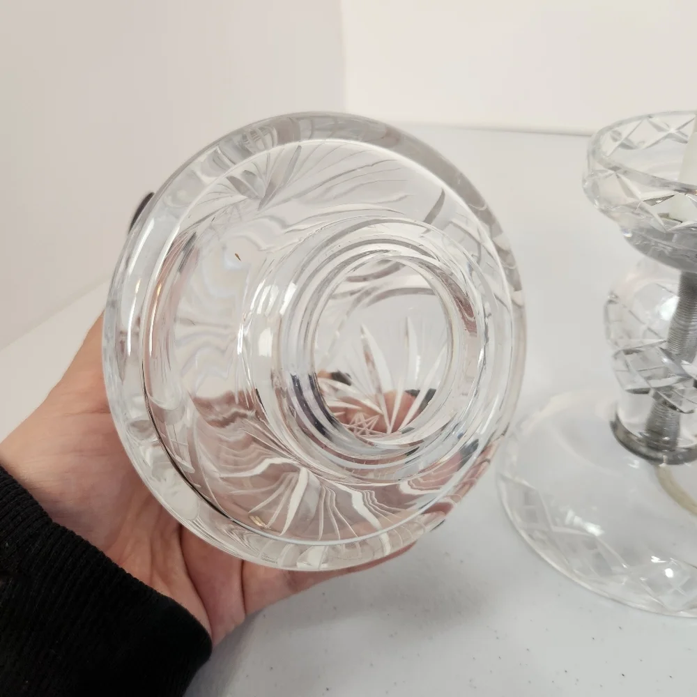 Vintage Cut Crystal Fairy Lamp Pinwheel Patern Czech Bohemian Mushroom Shape - Picture 7 of 10